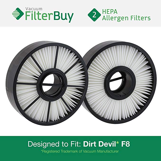 2 - FilterBuy Dirt Devil F8 (F-8) HEPA Replacement Filters, Part # 3UD0280001. Designed by FilterBuy to fit Dirt Devil Ultra Vision Turbo & Power Streak Vacuum Models