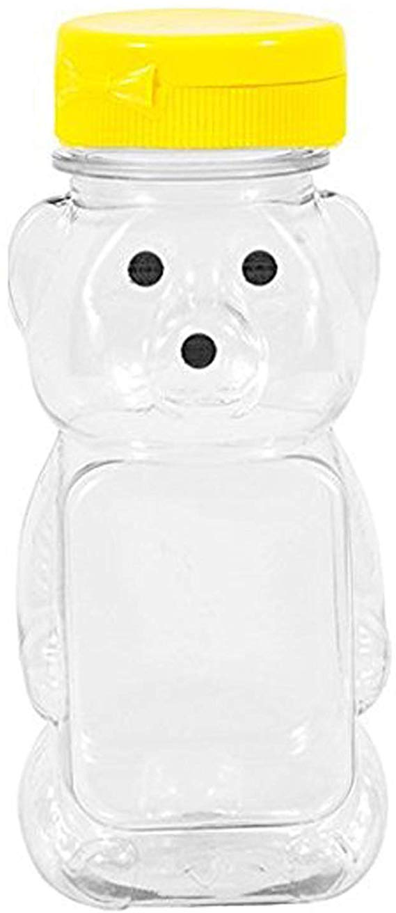 Clearview Container 24 Pack Honey bear with Flip Top Lid Plastic Squeeze Bear 8 oz Yellow Caps
