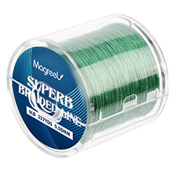 Magreel Braided Fishing Line, Abrasion Resistant Braided Lines High Performance Strong 4 or 8 Strand Superline Smaller Diameter Zero Stretch,6lb-80lb,327Yards,Green/Low-Vis Gray