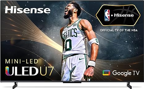 Hisense 65-Inch Class U7 Series ULED Mini-LED Google Smart TV - Quantum Dot Color, 144Hz Game Mode Pro, 1000-Nit Dolby Vision IQ, Hands Free Voice Control, Compatible with Alexa (65U7K, 2023 Model)