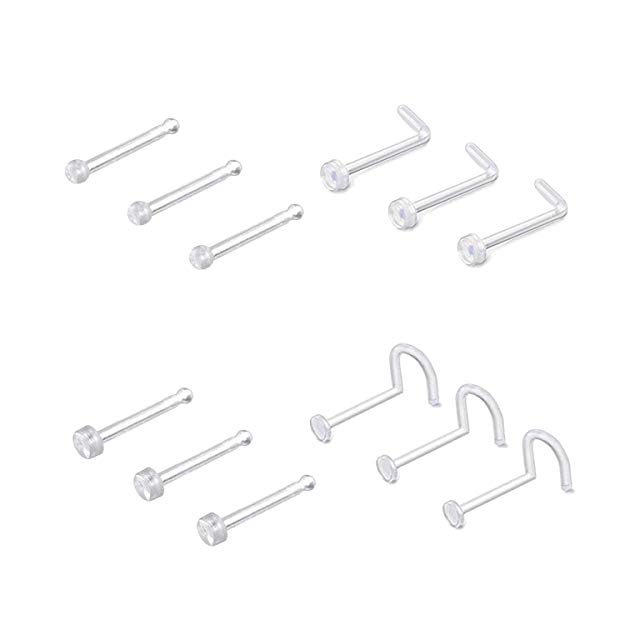 Clear Nose Ring Bioflex Nose Rings Studs L Shaped Nose Rings Corkscrew Nose Rings Body Piercing Jewelry for Women Men