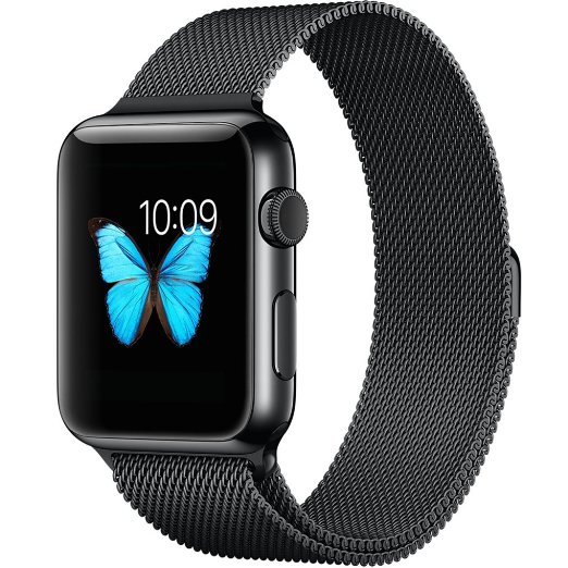 Apple Watch Band, Tirnga® Milanese Loop Mesh Smooth Stainless Steel Strap Freely Fully Magnetic Closure Clasp Metal Strap Wrist Band Replacement Bracelet for Iwatch & Sport & Edition Black 38mm