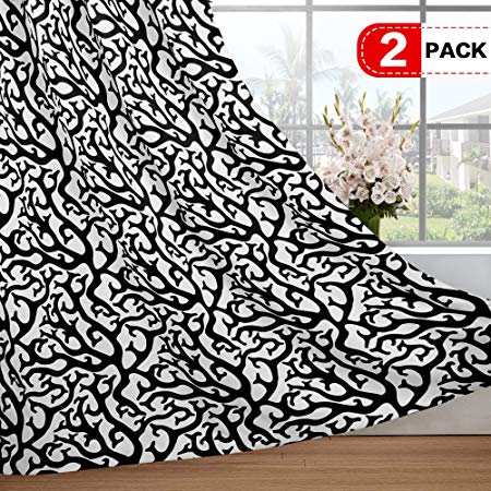 H.VERSAILTEX Window Treatment Thermal Insulated Printed Grommet Room Darkening Curtains/Drapes for Bedroom (Set of 2 Panels, 52 by 63 Inch Long, Coral Reef Black)