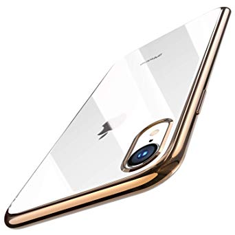 TOZO iPhone XR 6.1 Inch (2018) Premium Clear Soft TPU Gel Ultra-Thin [Slim Fit] Transparent Flexible Cover iPhone XR [Space Gold Plating Edge]