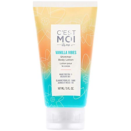 C'est Moi Vanilla Vibes Shimmer Body Lotion | Organic Shea Butter, Avocado Oil, Flaxseed Oil, Aloe, Hydrating, Provides Subtle Natural Glow, Moisturizer, Hydrating, Gentle, 5 fl oz