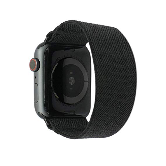 Tefeca Black Elastic Compatible/Replacement Band for Apple Watch 38mm 40mm 42mm 44mm (Black Adapter for 42mm/44mm Apple Watch, Wrist Size : 6.0-6.4 inch (L2))