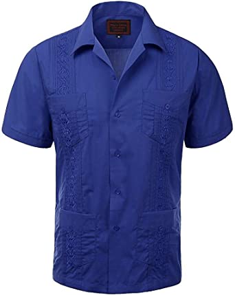Maximos Men's Short Sleeve Button-up Cuban Guayabera Dress Shirt