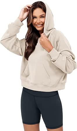 ODODOS Modal Soft Long Sleeve Cropped Hoodie for Women Oversized Pullover Sweatshirts with Pocket