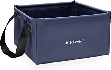 Navaris 15L Collapsible Bucket - Foldable Water Bucket for Camping, Fishing, Outdoor Activities - Folding Wash Basin for Washing Clothes - Black