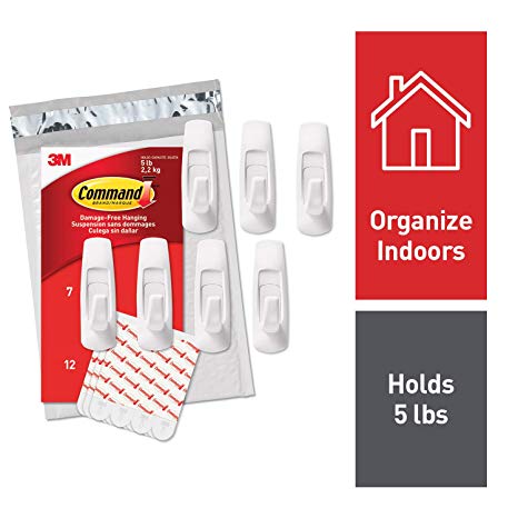 Command Large Utility Hooks, 7 Adhesive Hooks 12 Strips - Easy to Open Packaging - GP003-7NA