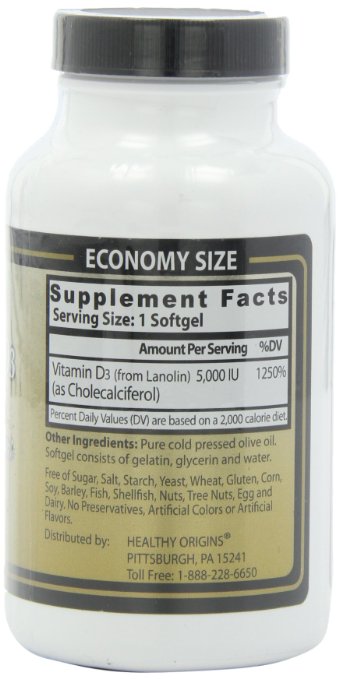 Healthy Origins Vitamin D3 5 000 Lulanolin Gels 360 Count