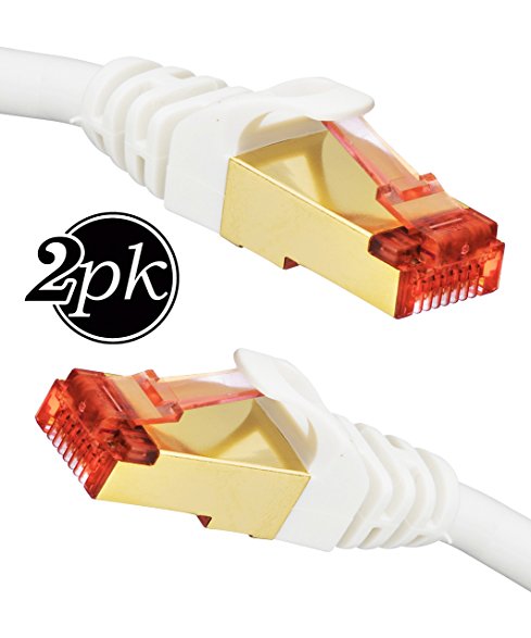 CAT 7 Ethernet Cable (1.5 FEET) LAN, Network, Patch (2-PACK) Internet Cable (0.5m) Dual-Shielded (STP) Supports, Short CAT7 / CAT 6a, 10 Gigabit (1.5 ft) RJ45, Snagless Boot