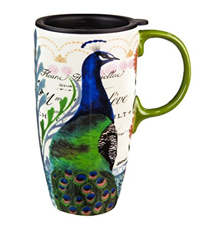 Proud Peacocks 17 oz. Boxed Ceramic Latte Travel Cup