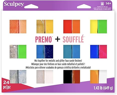 Sculpey Polyform Soufflé & Sculpey Premo Premium, Polymer Oven-Bake Clay, 24 Unique Colors Set, Non Toxic, 11.43 lbs, Great for Jewelry Making, Holiday, DIY, Mixed Media and More!, OSFA, PE4009