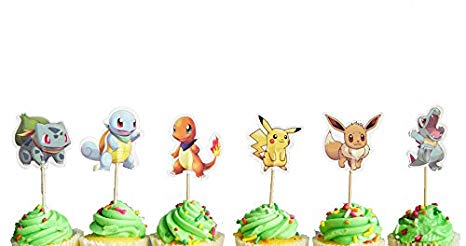 Set of 24 Pokemon inspired Cupcake Toppers food picks double sided