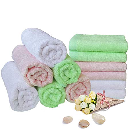 Baby Washcloths Bamboo Bath Towels Organic Reusable Baby Wipes - Hypoallergenic Ultra Soft and Absorbent Face Towel for Sensitive Skin Baby Registry As Shower Gift 12 Pack Baby Wash Cloth 10x10 Inche