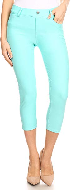 ICONOFLASH Women's 5 Pocket Capri Jeggings - Pull On Skinny Stretch Colored Jean Leggings with Plus Size Options