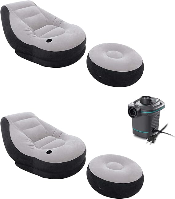 Intex Ultra Lounge Chair 2/ Cup Holder & Ottoman Set (2 Pack) 120V Air Pump