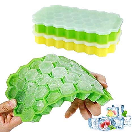 Ouddy Ice Cube Trays, 2 Pack Silicone Ice Cube Molds with Removable Lid, 74 Cubes Stackable Flexible Ice Tray for Whiskey Storage, Cocktail, Beverages