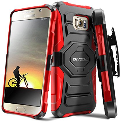 Evocel Galaxy S6 Case - Dual Layer [New Generation] Rugged Holster Case with Kick-stand and Belt Swivel Clip (Samsung Galaxy S6) Retail Packaging, Red