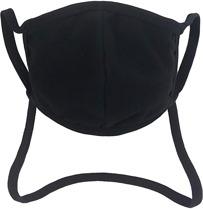 WINGSCLOGO Black Adult Cotton Adjustable Face Mask with Filter Pocket/mask Keeper Neck Strap (4 Pcs (2 Pack))