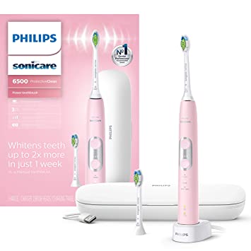 Philips Sonicare ProtectiveClean 6500 Rechargeable Electric Toothbrush with Charging Travel Case and Extra Brush Head, Pastel Pink HX6462/06