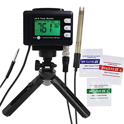 Professional pH & Temperature Meter with ATC and Automatic Calibration Function, Water Tester Measurement with Tripod Holder for Aquarium Hydroponics