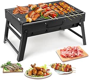 Uten Barbacoas Portátiles de Carbón, Parrilla de Acero Inoxidable para Ahumar y Acampar al Aire Libre, Char Broil BBQ Pit Grill (Mediano), Negro