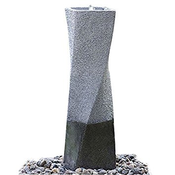 Smarten Arts - 35.5" Cast Stone Garden Fountain in Fiberglass/Polyresin Simple Twisted Stone Column Water Fountains With LED Light For Outdoor or Indoor
