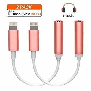 iPhone 7/7Plus Adapter Headphone Jack 2PACK , CaseyPop Lightning to 3.5 mm Headphone Jack Adapter for iPhone 7/7 Plus Accessories(ios 10.3)