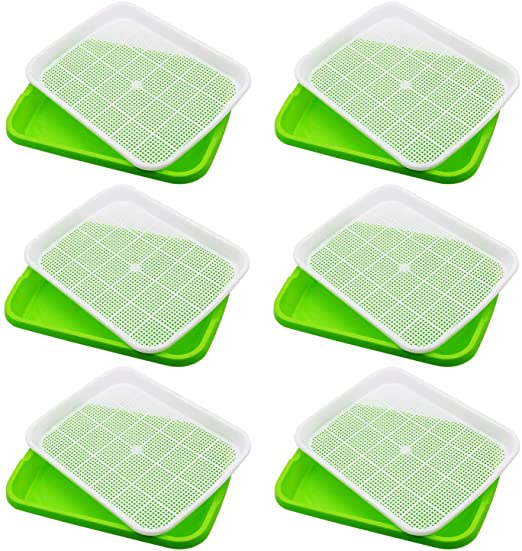 Seed Sprouter Trays 6 Pack, Microgreens Growing Trays BPA Free Nursery Tray Seed Germination Tray Wheatgrass Cat Grass Seedling Planting Storaging Trays for Garden Home Office