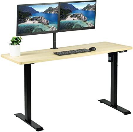 VIVO Electric 60 x 24 inch Stand Up Desk | Light Wood Table Top, Black Frame, Height Adjustable Standing Workstation with Simple 2 Button Controller (DESK-KIT-B06C)