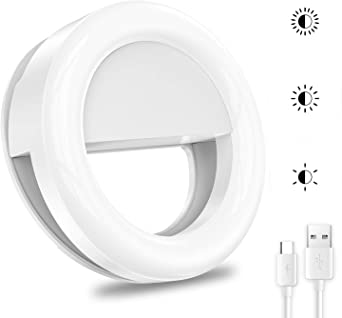 Selfie Ring Light Led Circle Portable Clip-on Selfie Fill Light with USB Rechargeable for Phone Camera Photography Video White