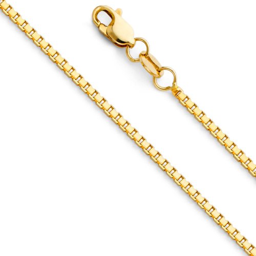 14k Yellow OR White Gold Solid 1.3mm Box Chain Necklace with Lobster Claw Clasp