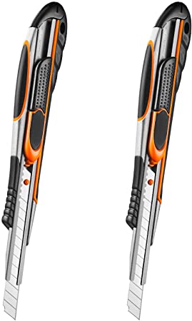 Box Cutter, 2-Pack Box Cutters Retractable, Safety and Durable Utility Knife with Industrial Grade Stainless Steel Blade, Ergonomic Design with Comfortable Handle, Pocket Size -TACKLIFE BCH01