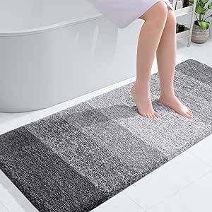 OLANLY Luxury Bathroom Rug Mat 54x24, Extra Soft and Absorbent Microfiber Bath Rugs, Non-Slip Plush Shaggy Bath Carpet, Machine Wash Dry, Bath Mats for Bathroom Floor, Tub and Shower, Grey