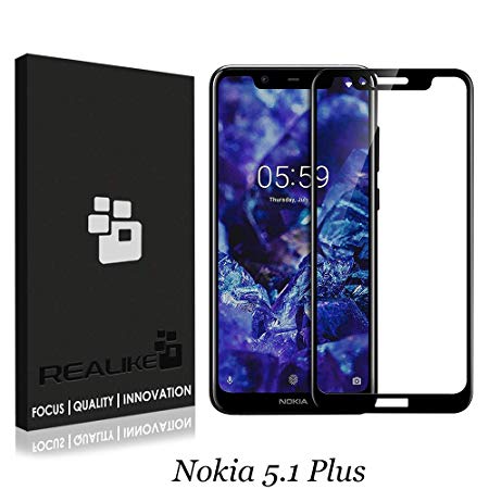 REALIKE® Nokia 5.1 Plus Screen Protector, 9H Full Coverage HD Clear Tempered Glass for Nokia 5.1 Plus 2018