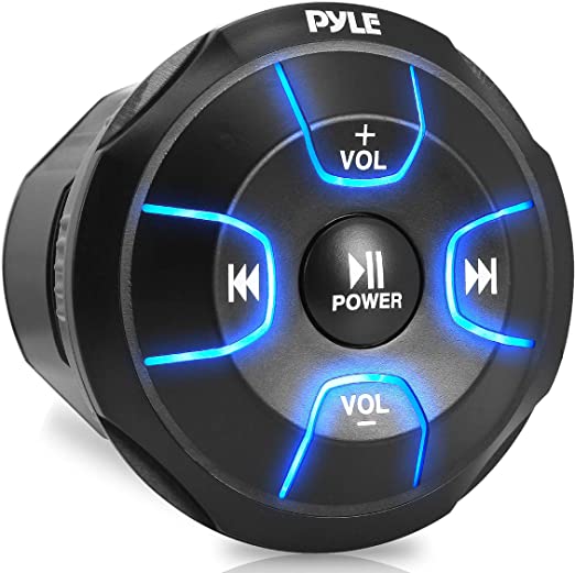 Amplified Wireless Bluetooth Audio Controller - 300 Watt Bluetooth Media Button, Waterproof Marine Receiver Remote Control W/Aux, Mount for Car Truck Boat Marine Powersport Vehicles - Pyle PLMRBT18