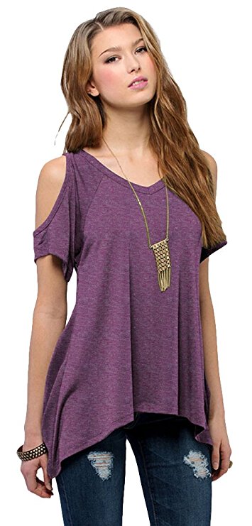 Women's Vogue Shoulder Off Wide Hem Design Top Shirt