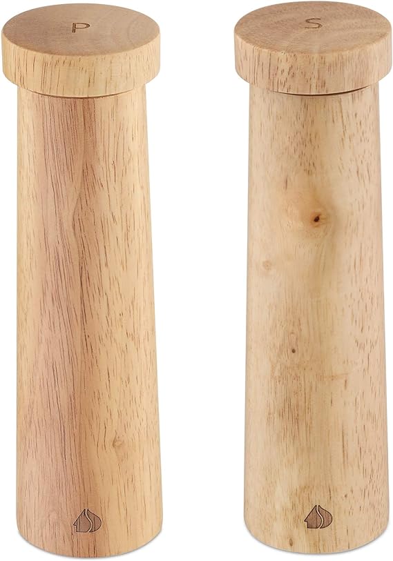 Navaris Salt and Pepper Mill Set - Adjustable Rubber Wood Salt and Pepper Grinders Shakers with Ceramic Grinding Core for Home, Restaurants - Design 1