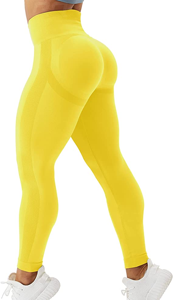 QOQ Women's High Waisted Butt Lifting Workout Leggings Seamless Ruched Booty Tummy Control Gym Compression Yoga Pants