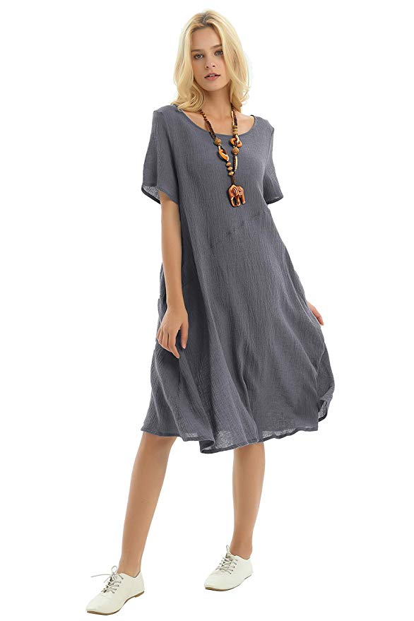 Anysize Fresh Spring Summer Linen Cotton Dress Plus Size Clothing Y74