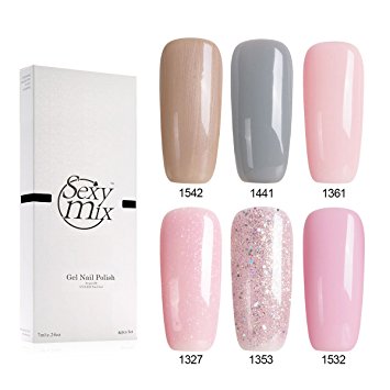 Sexy Mix Gel Nail Polish LED UV Gel Varnish Manicure Salon Set Pink Grey Colours 6 Pcs