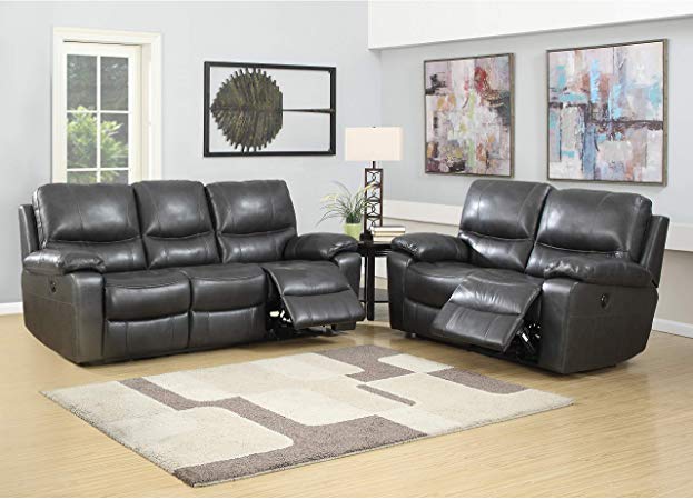 Pulaski Loveseat and Sofa Power Charcoal Grey Reclining Leather Living Room Set,