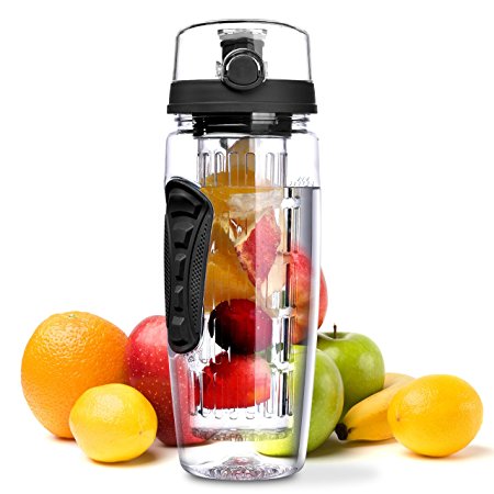 OMorc 32oz/900ml Sport Fruit Infuser Water Bottle, Toxin-Free, Shatter-Resistant and Impact-Resistant with Cleaning Brush, Ideal for Your Office and Home
