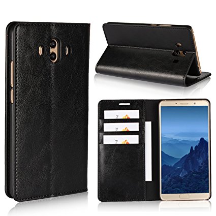Huawei Mate 10 Case,iCoverCaseGenuine Leather Wallet Case [Slim Fit] Folio Book Design with Stand and Card Slots Flip Case Cover for Huawei Mate 10 (5.9 inch)(Black)