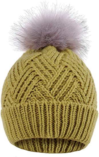 Simplicity Womens Winter Beanie Hat Cable Knitted Ski Slouchy Pom Pom Beanie