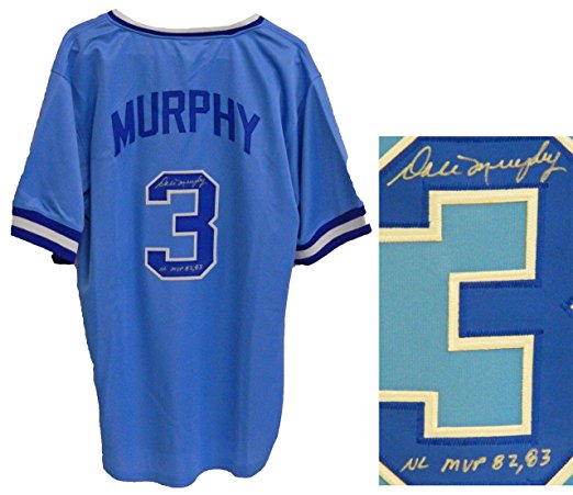 Dale Murphy Signed Blue Throwback Baseball Jersey w/NL MVP 82,83