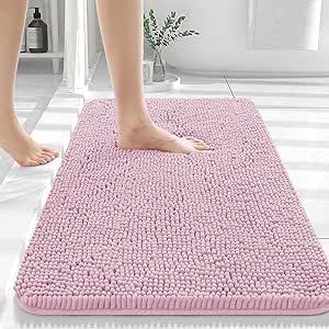 OLANLY Bathroom Rugs 30x20, Extra Soft Absorbent Chenille Bath Rugs, Rubber Backing Quick Dry, Machine Washable Bath Mats for Bathroom Floor, Tub and Shower, Home Decor Accessories, Dusty Rose