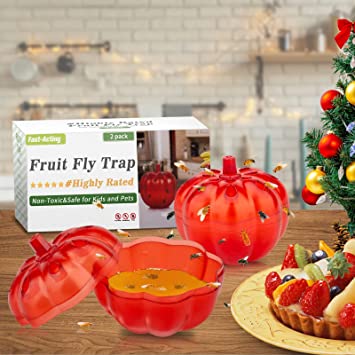 Protecker Fruit Fly Trap,Fruit Fly Traps for Indoor,Gnat Trap,Fruit Fly Catcher, Non-Toxic Odorless Gnat Killer for Home/Kitchen/Dining Room 2 Pack Pumpkin Shape